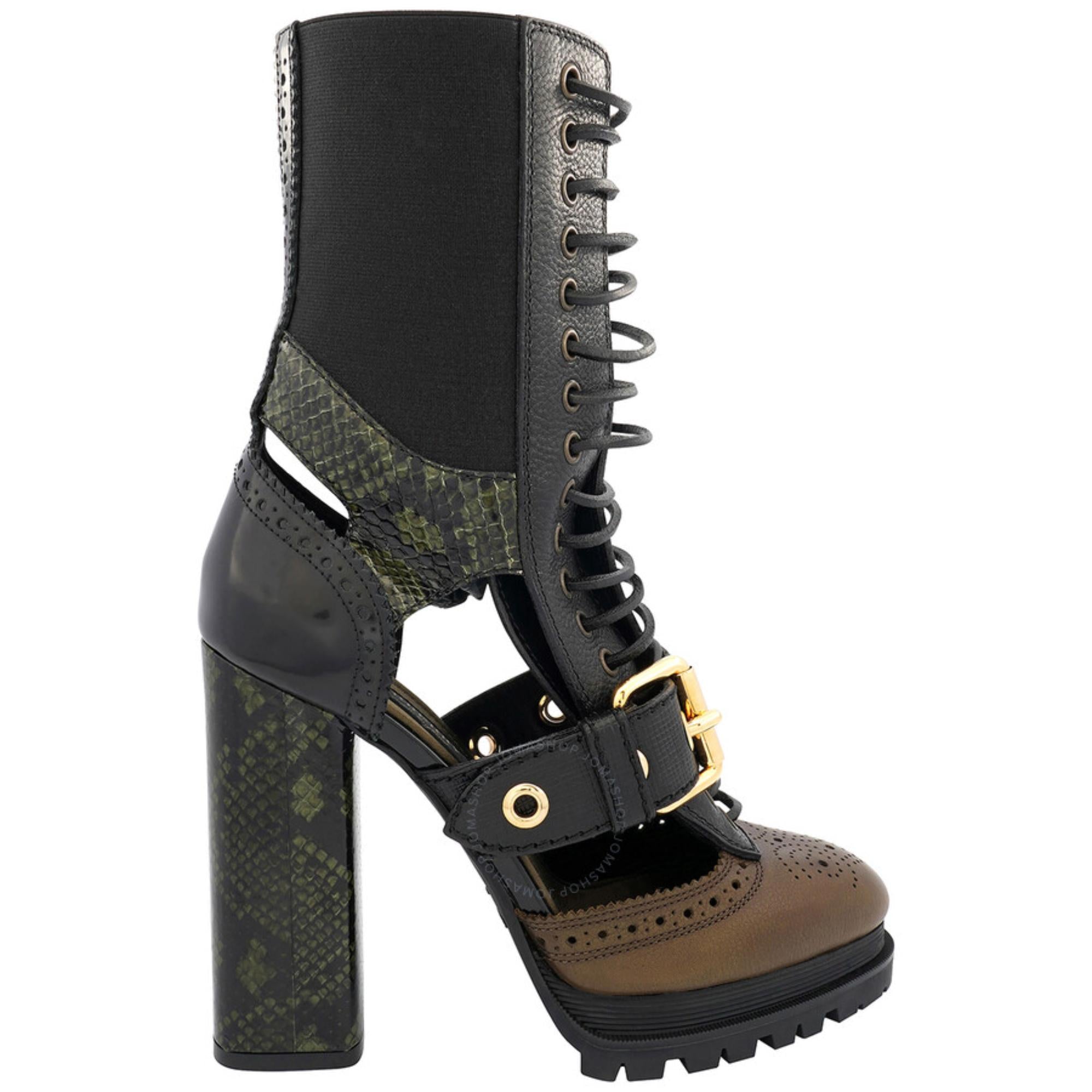 가죽 스네이크스킨 컷아웃 플랫폼 부츠