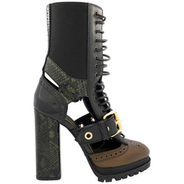 가죽 스네이크스킨 컷아웃 플랫폼 부츠