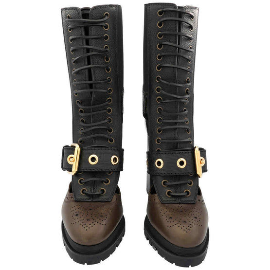 가죽 스네이크스킨 컷아웃 플랫폼 부츠