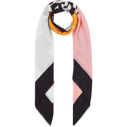 라지 로고 그래픽 프린트 코튼 실크 스퀘어 스카프