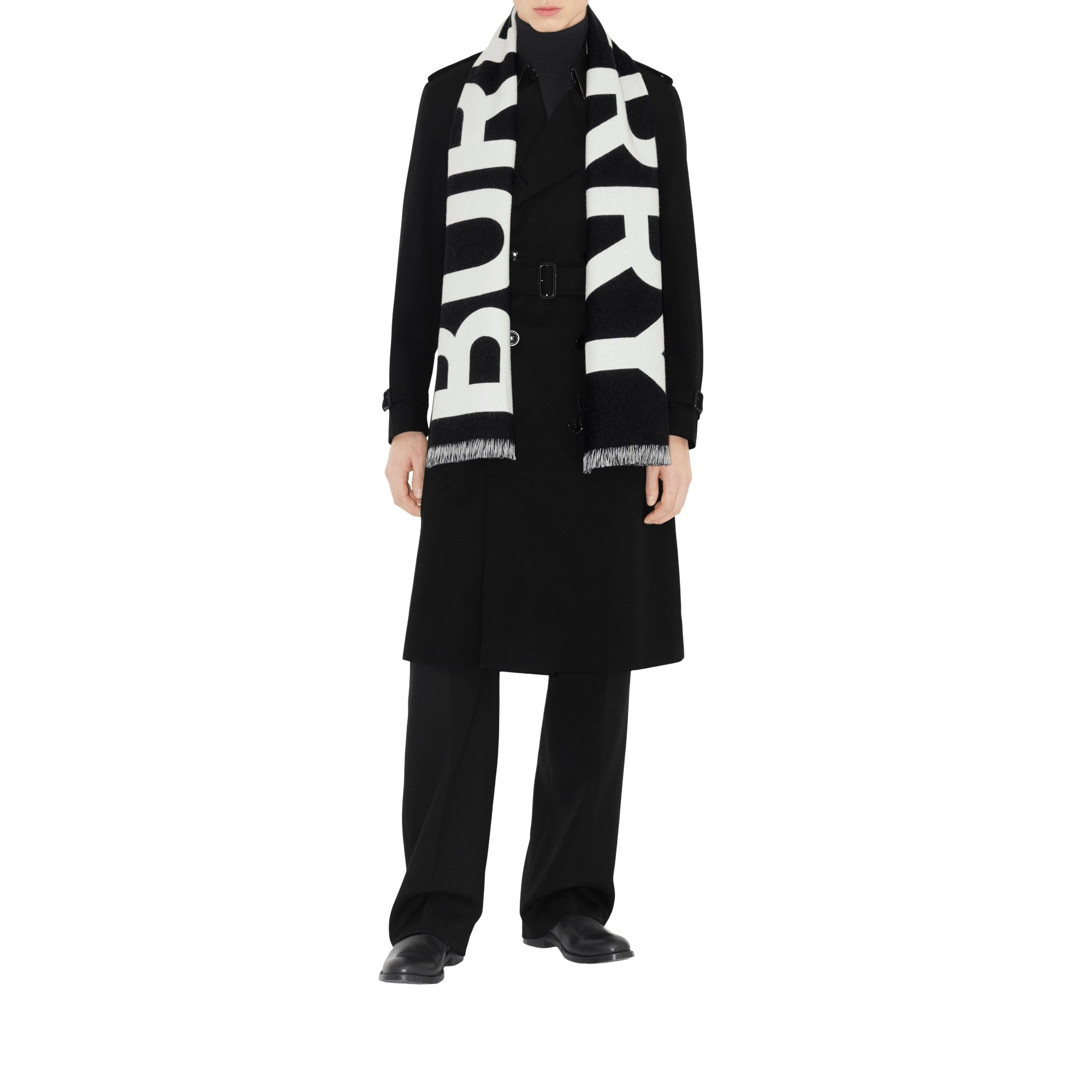 로고 울 자카드 스카프-BLACK