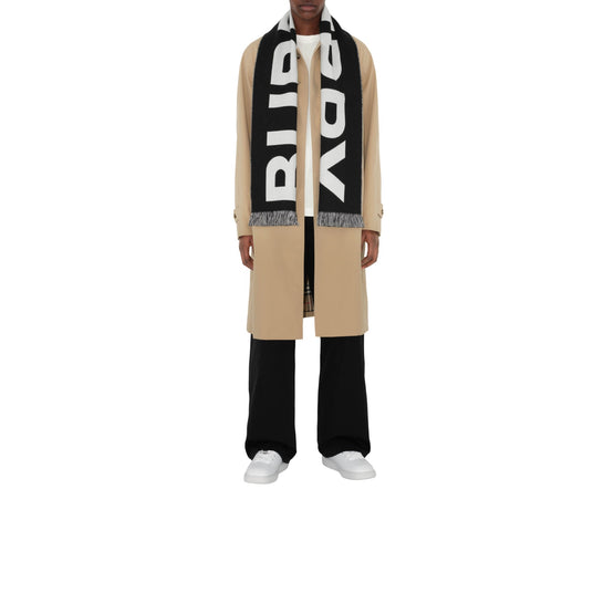 로고 울 자카드 스카프-BLACK