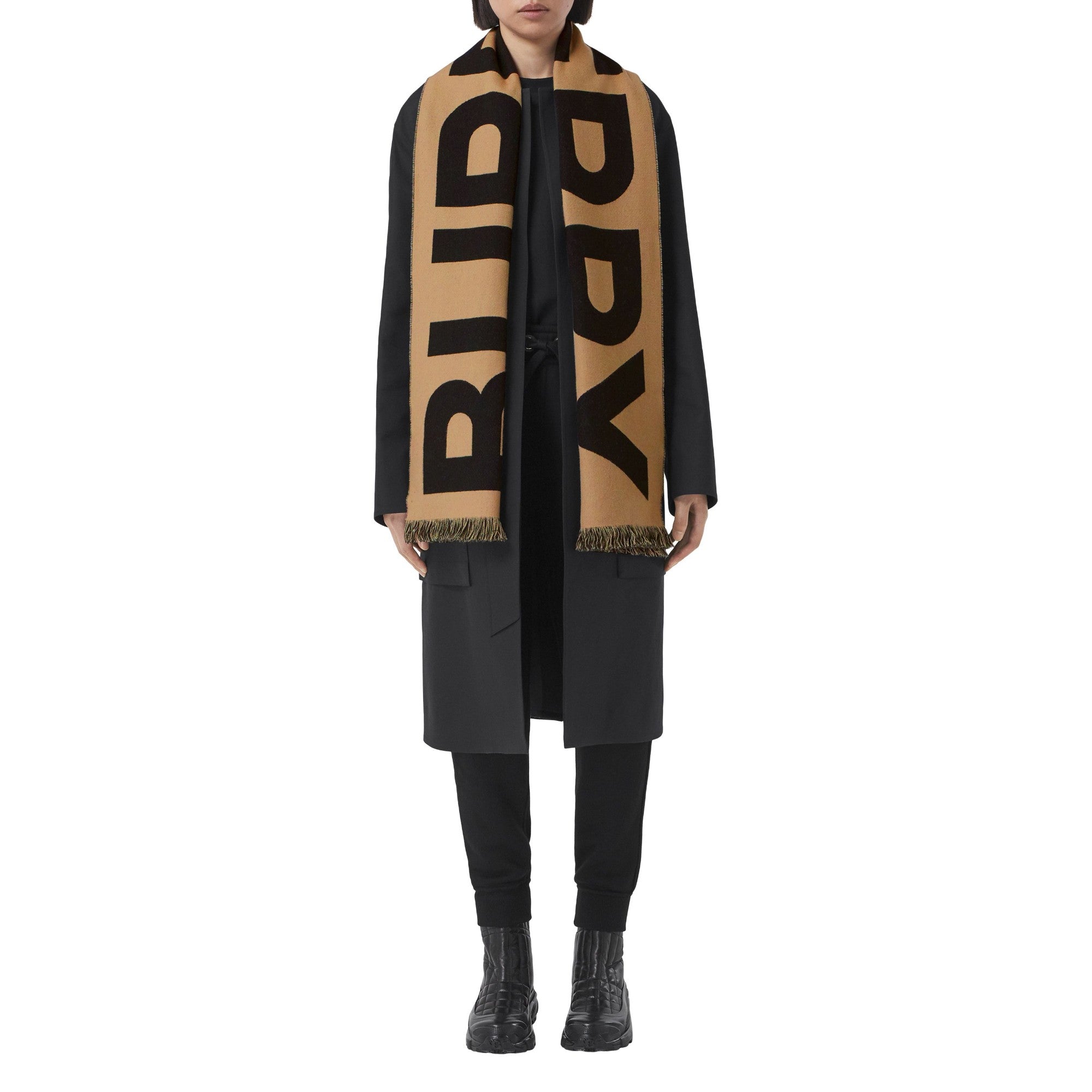 로고 울 자카드 스카프-ARCHIVE BEIGE