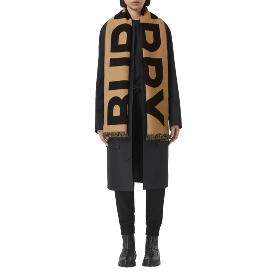 로고 울 자카드 스카프-ARCHIVE BEIGE