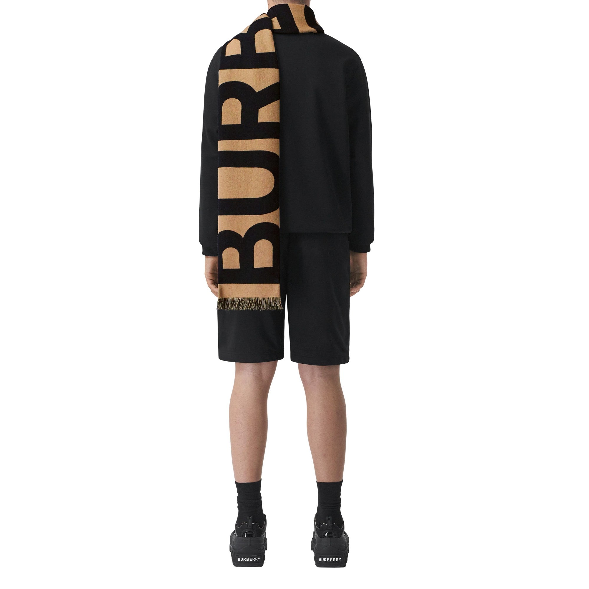 로고 울 자카드 스카프-ARCHIVE BEIGE