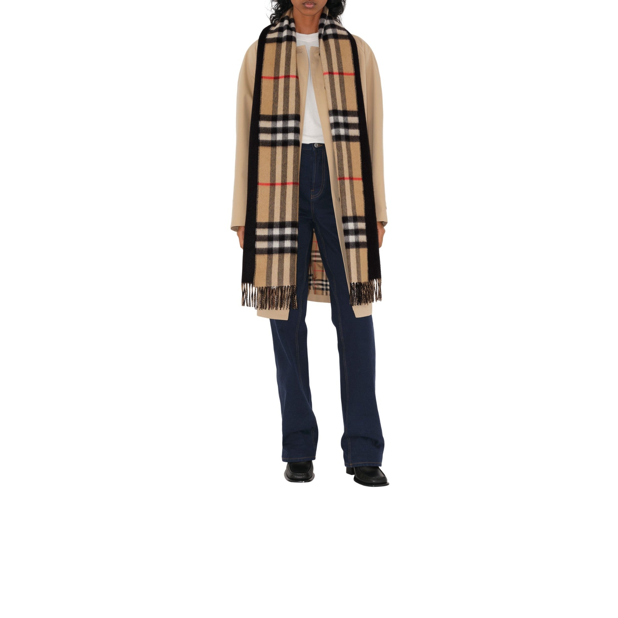 리버시블 체크 캐시미어 스카프-BLACK