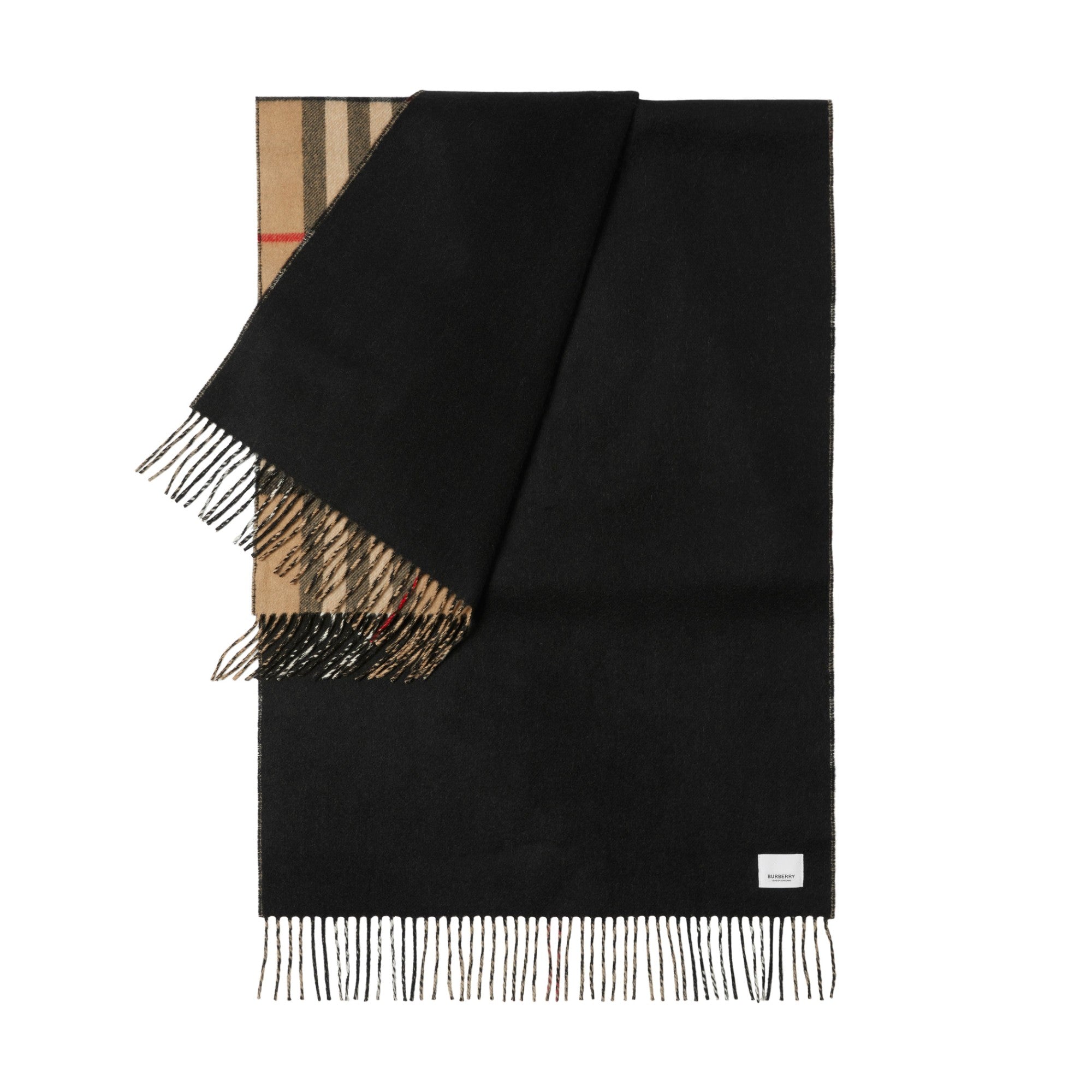 리버시블 체크 캐시미어 스카프-BLACK