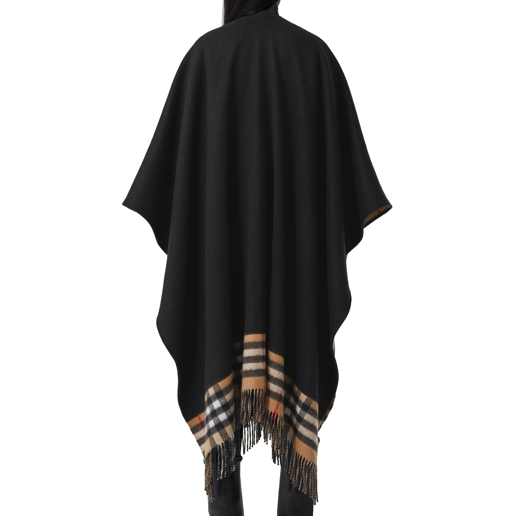 체크 울 캐시미어 리버시블 케이프-BLACK