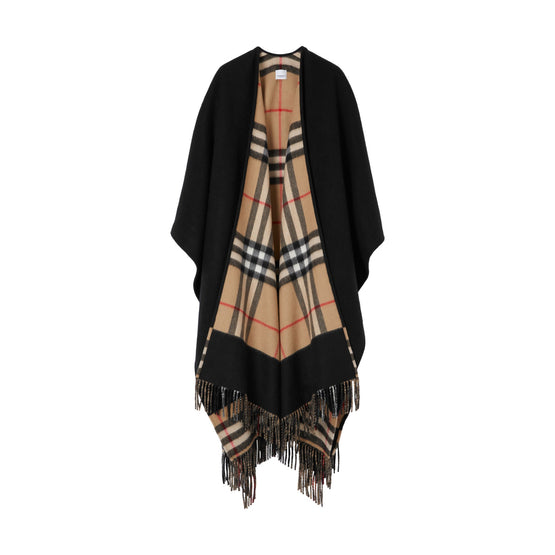 체크 울 캐시미어 리버시블 케이프-BLACK