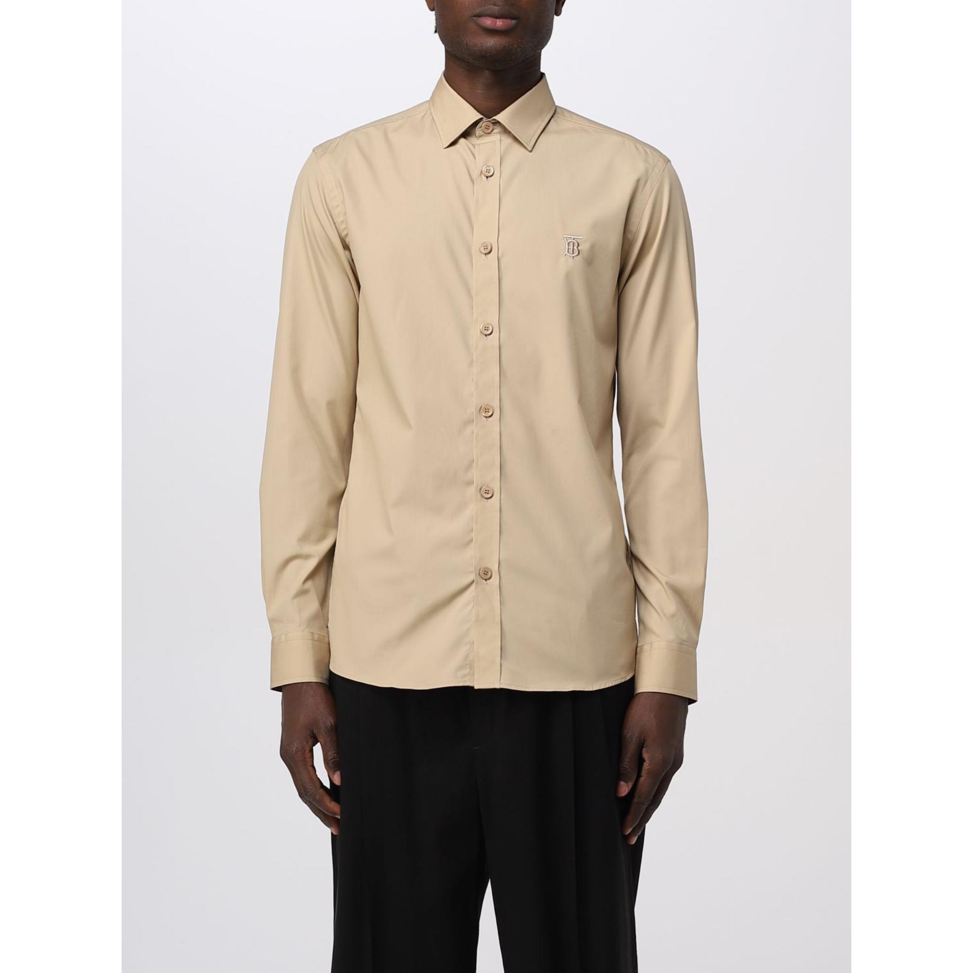 슬림핏 모노그램 모티프 스트레치 코튼 포플린 셔츠