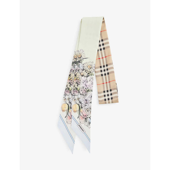 스키니 리버시블 플로럴 실크 스카프