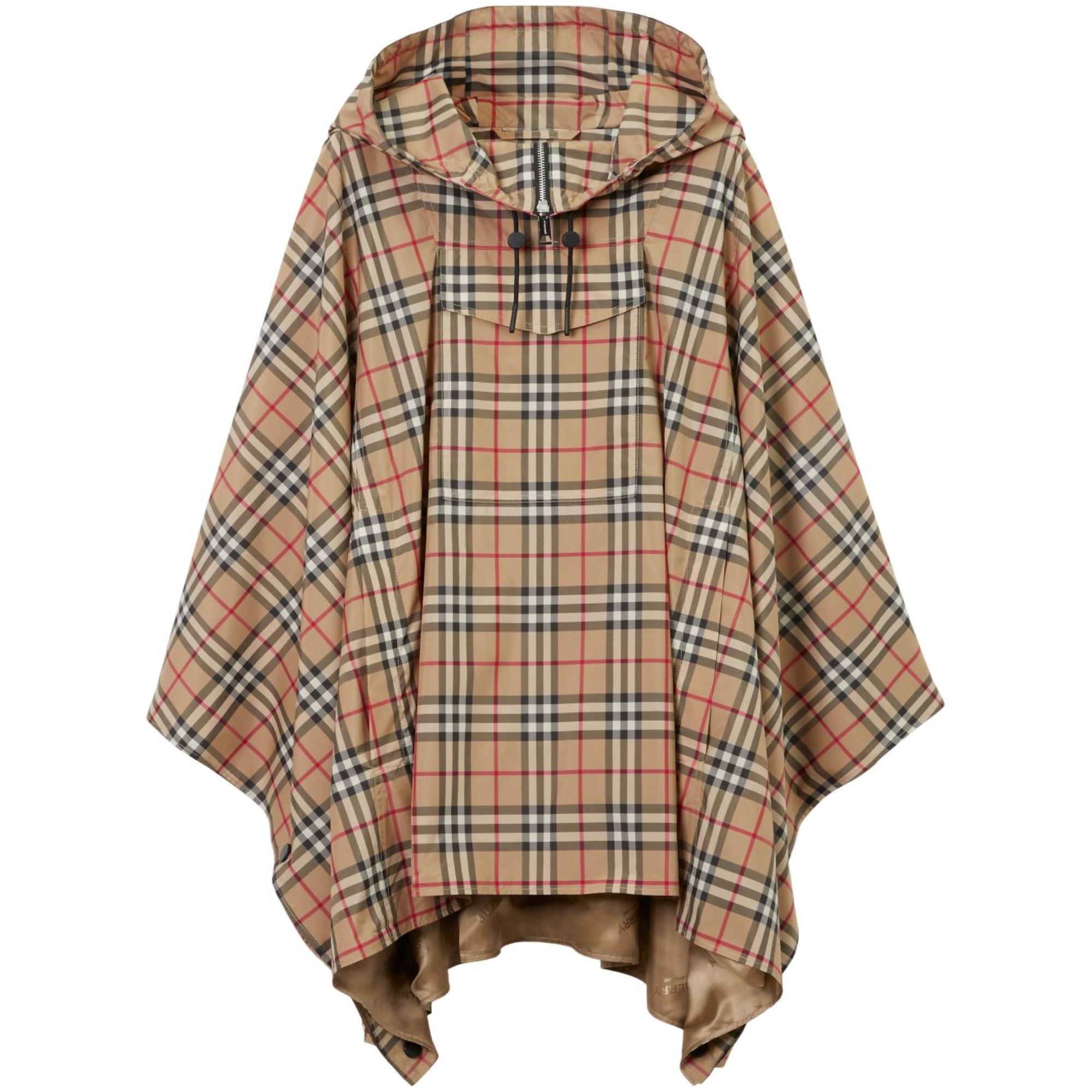 체크 후드 판초