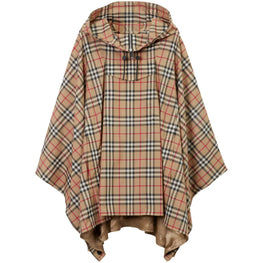 체크 후드 판초