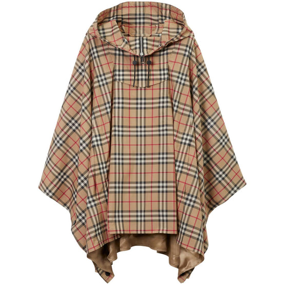 체크 후드 판초