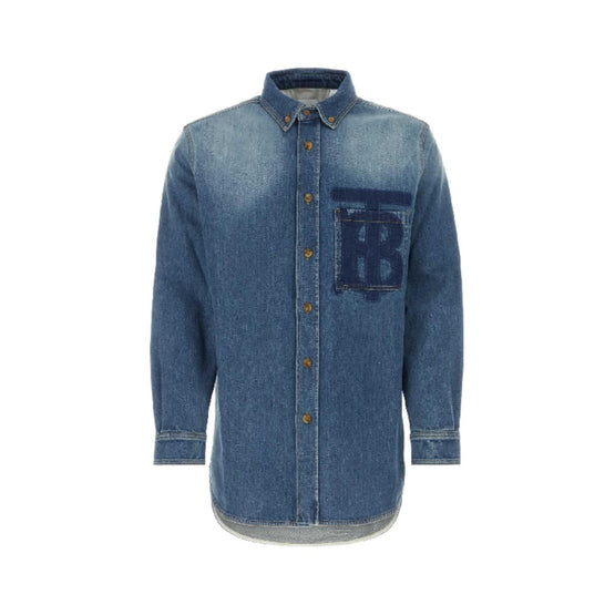 모노그램 모티프 스톤워싱 데님 셔츠