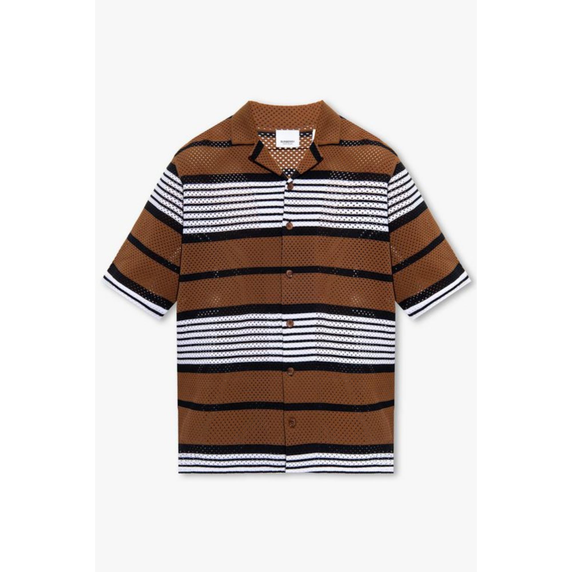 쇼트 슬리브 스트라이프 프린트 나일론 오버사이즈 셔츠