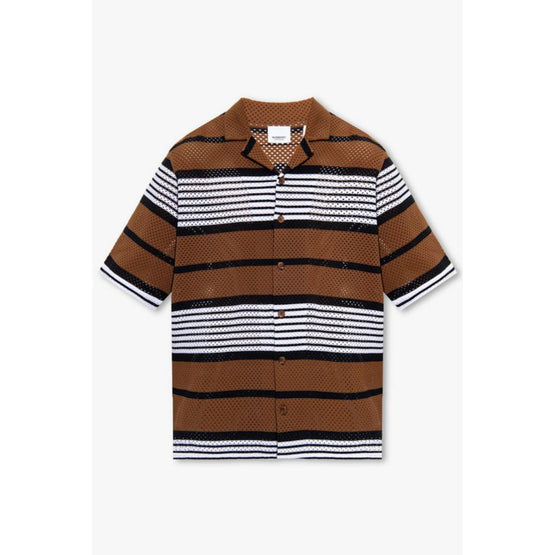 쇼트 슬리브 스트라이프 프린트 나일론 오버사이즈 셔츠