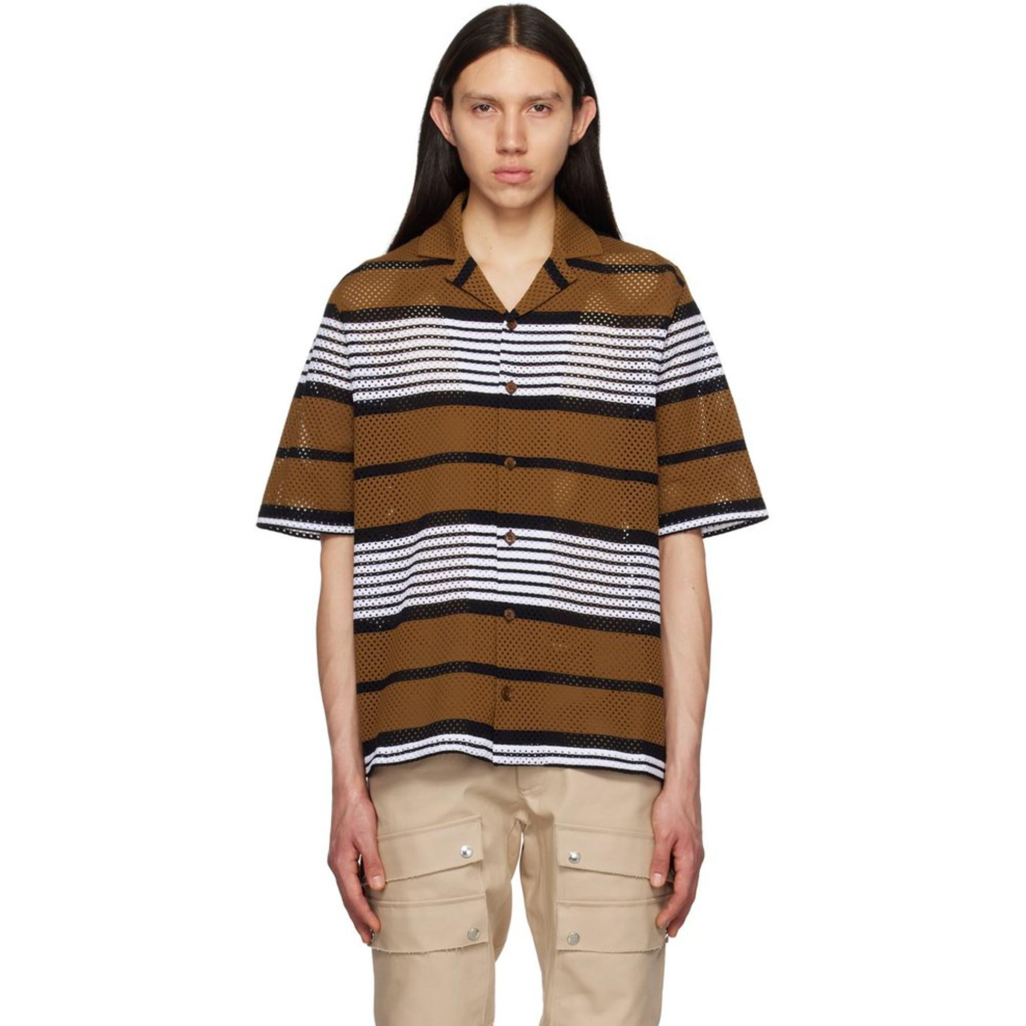 쇼트 슬리브 스트라이프 프린트 나일론 오버사이즈 셔츠