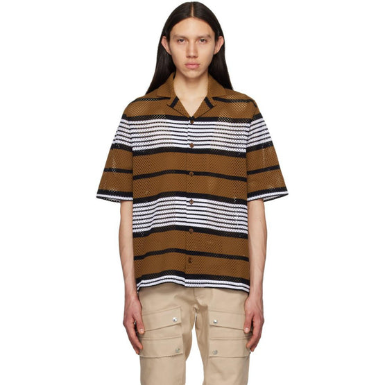 쇼트 슬리브 스트라이프 프린트 나일론 오버사이즈 셔츠