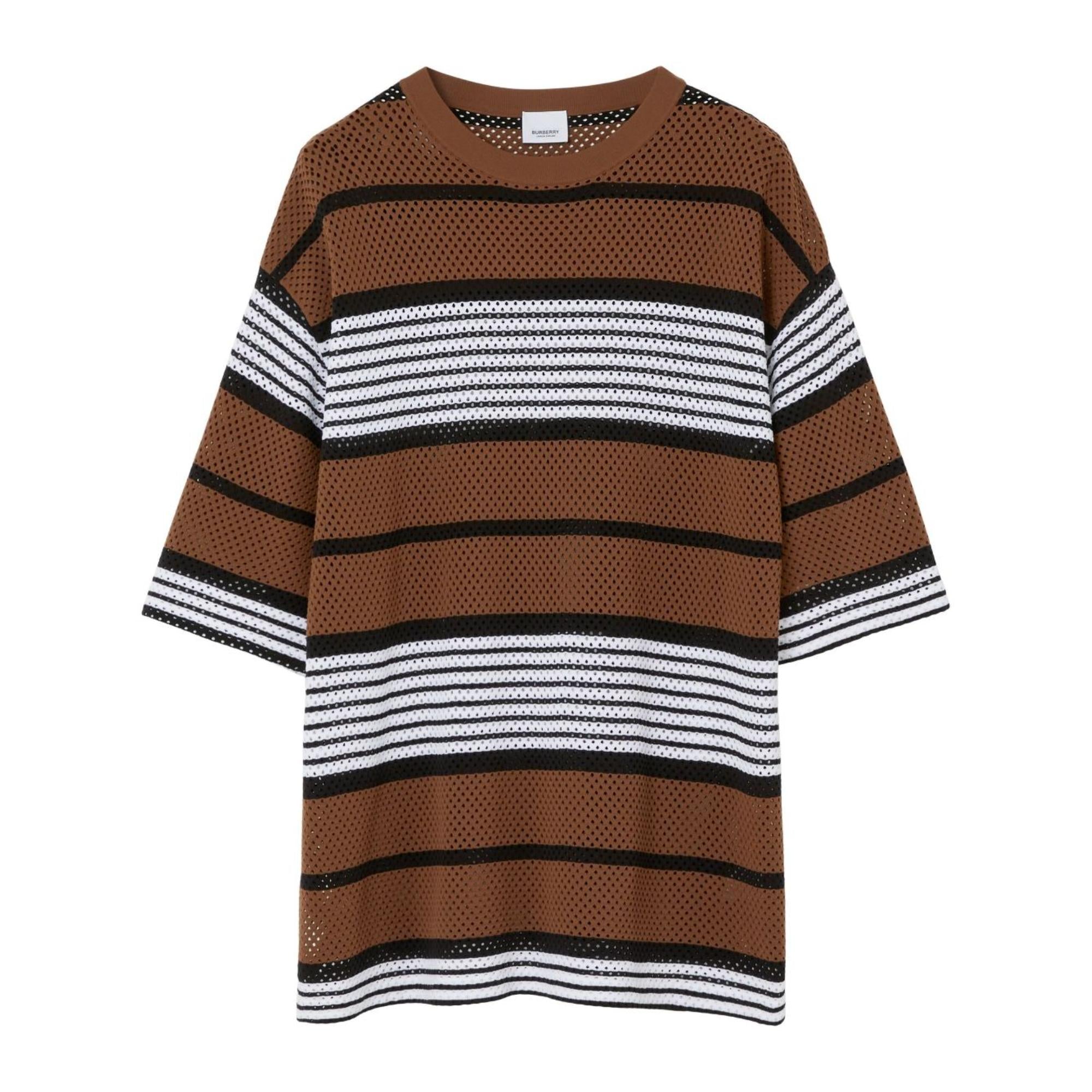 스트라이프 프린트 나일론 오버사이즈 티셔츠