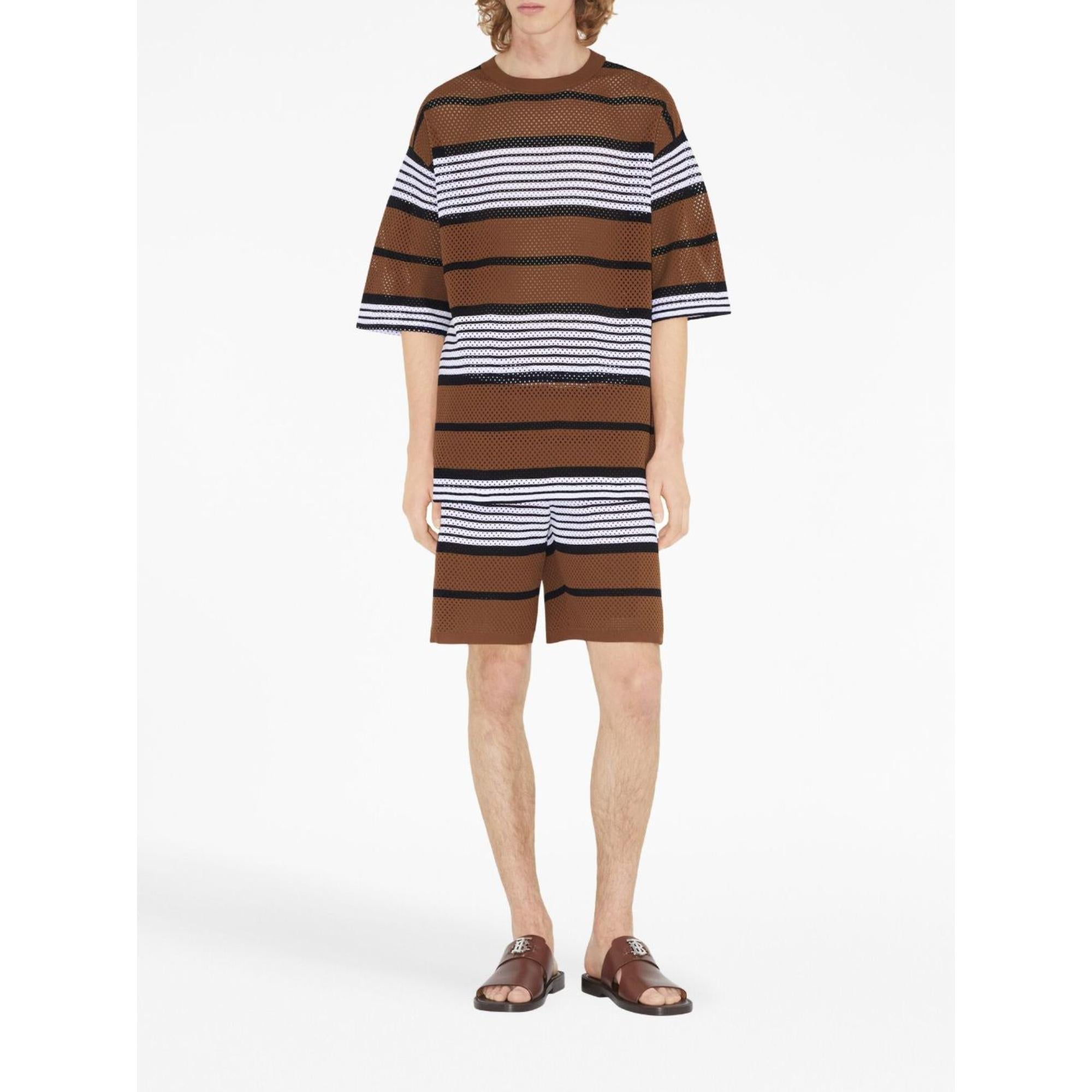 스트라이프 프린트 나일론 오버사이즈 티셔츠