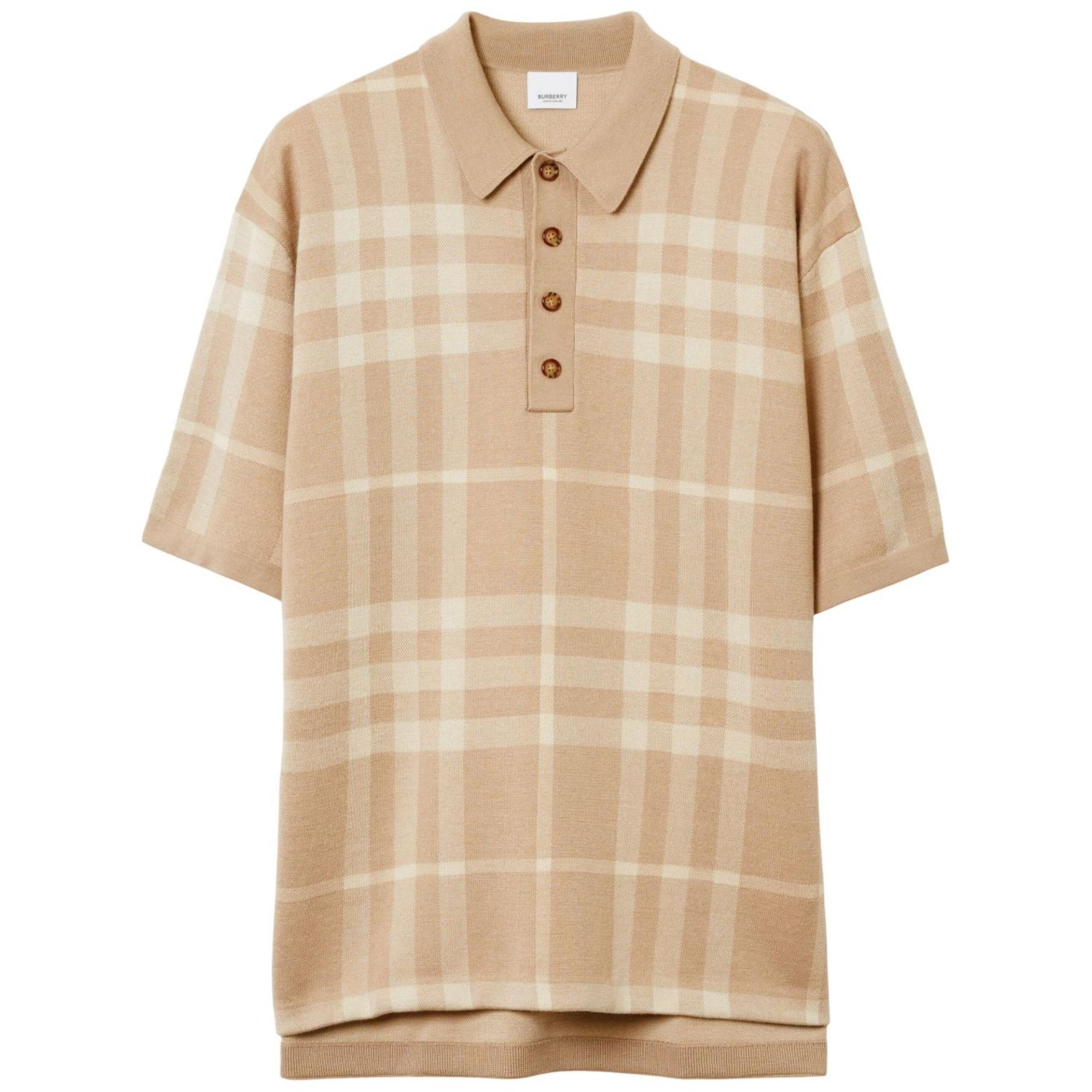 체크 실크 울 자카드 폴로셔츠