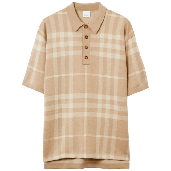 체크 실크 울 자카드 폴로셔츠