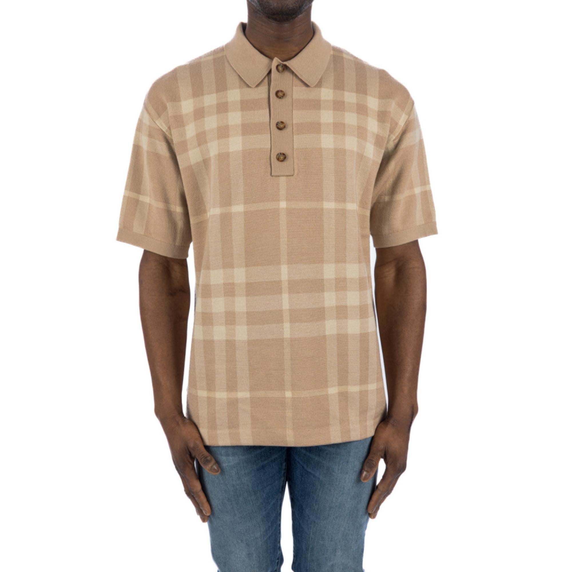 체크 실크 울 자카드 폴로셔츠