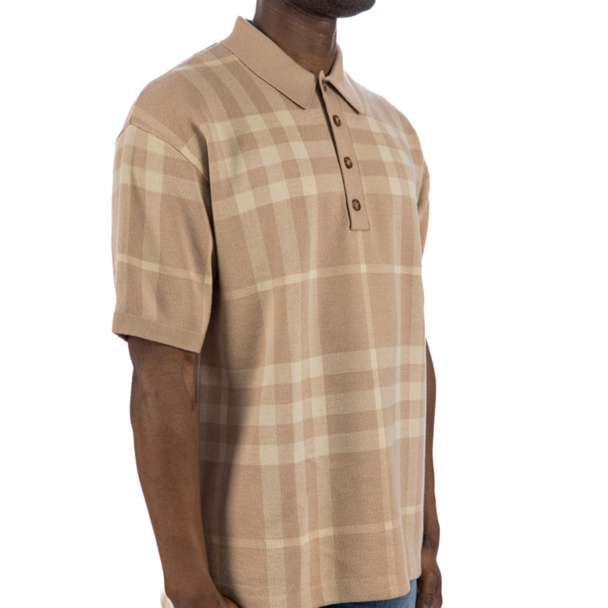 체크 실크 울 자카드 폴로셔츠