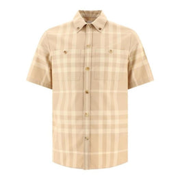 쇼트 슬리브 체크 코튼 개버딘 셔츠
