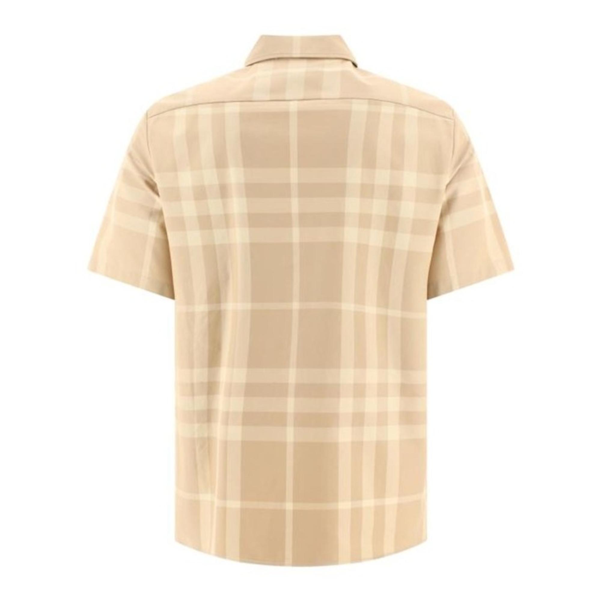 쇼트 슬리브 체크 코튼 개버딘 셔츠