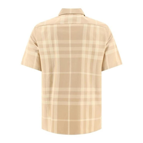 쇼트 슬리브 체크 코튼 개버딘 셔츠