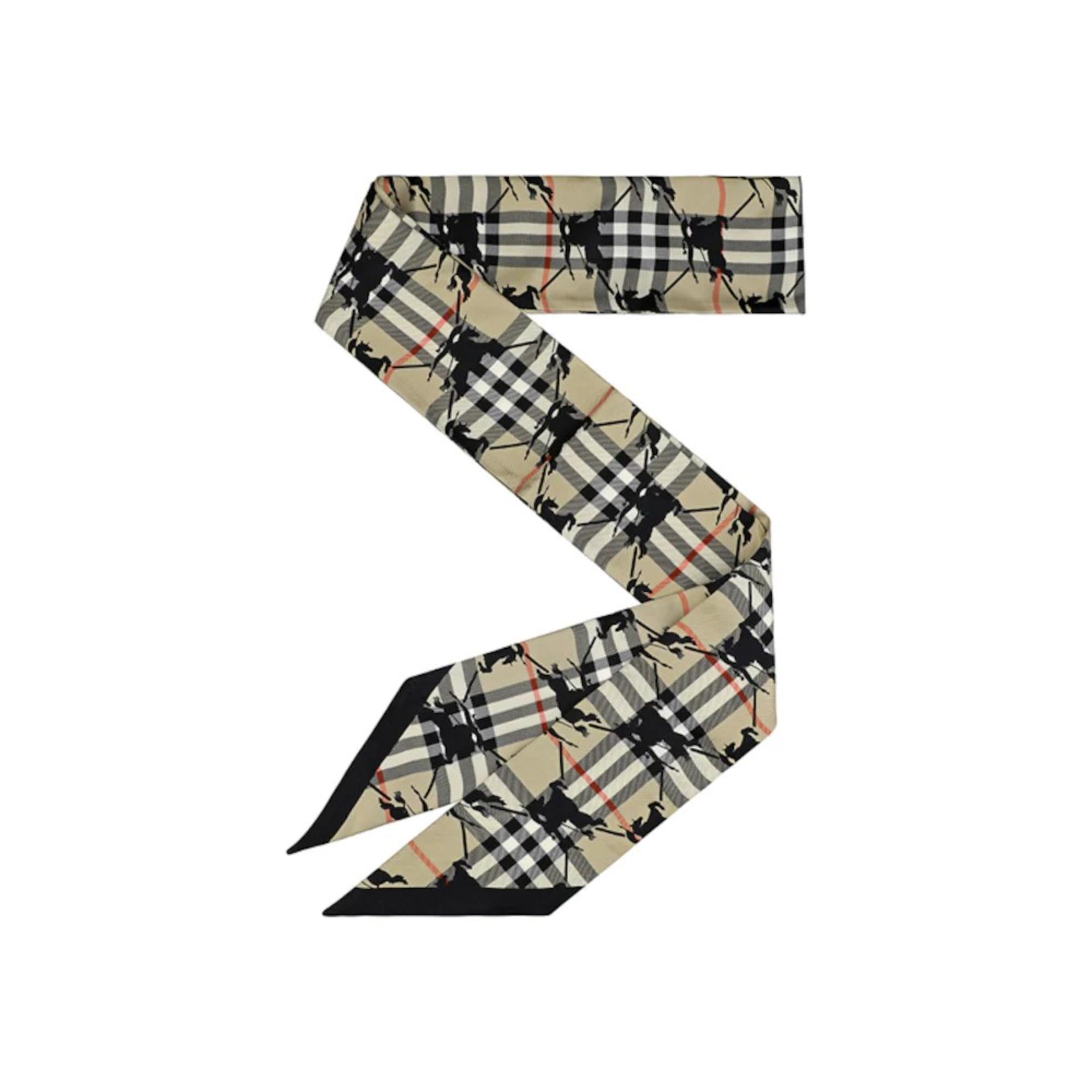 체크 EKD 프린트 실크 스키니 스카프