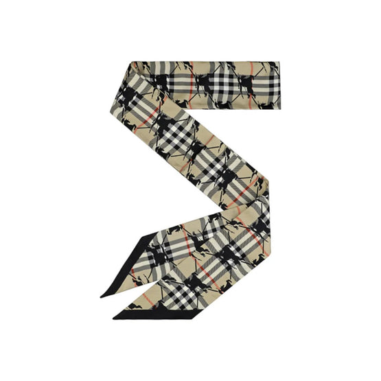 체크 EKD 프린트 실크 스키니 스카프