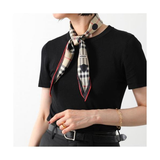 폴카 도트 체크 실크 스카프