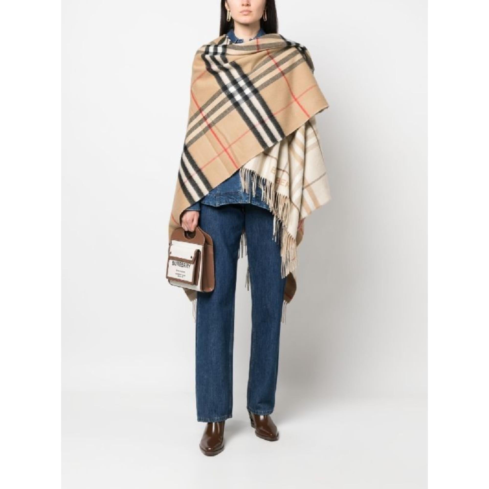 컨트라스트 체크 울 캐시미어 케이프