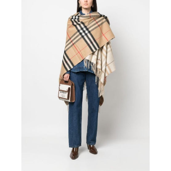 컨트라스트 체크 울 캐시미어 케이프