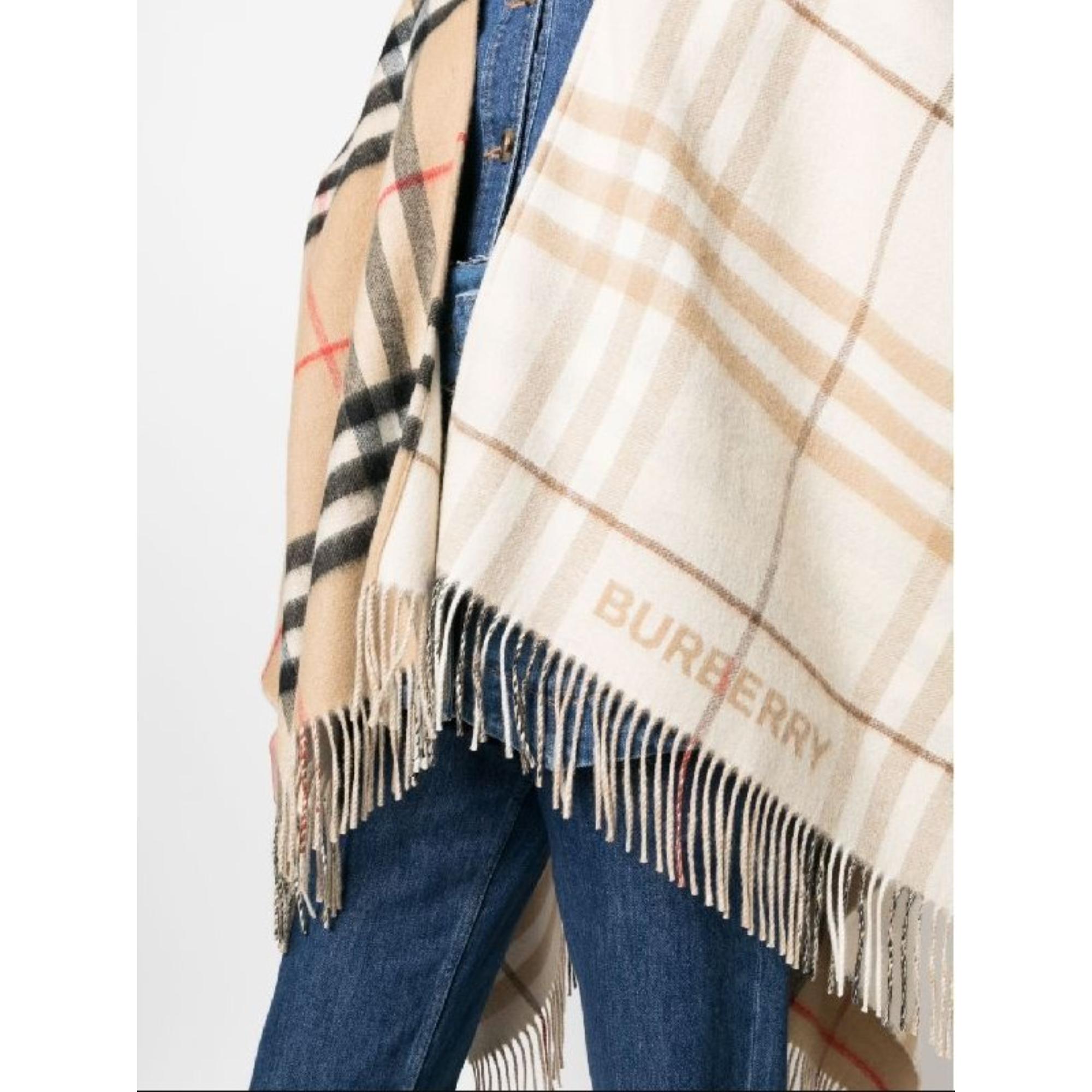 컨트라스트 체크 울 캐시미어 케이프