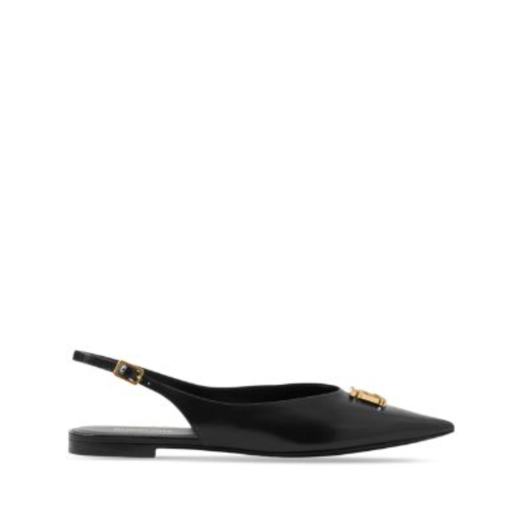 모노그램 모티프 레더 슬링백 포인트 토 발레리나