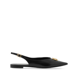 모노그램 모티프 레더 슬링백 포인트 토 발레리나