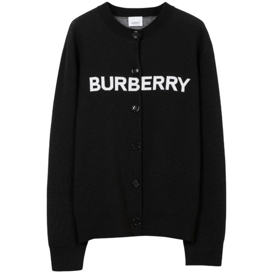 로고 울 코튼 자카드 오버사이즈 카디건