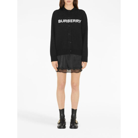 로고 울 코튼 자카드 오버사이즈 카디건