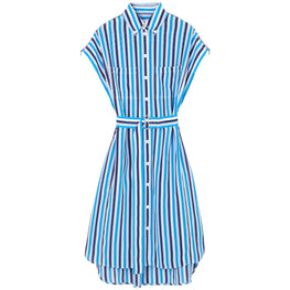 스트라이프 실크 셔츠 드레스