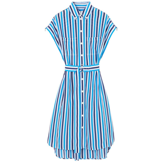 스트라이프 실크 셔츠 드레스