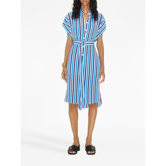 스트라이프 실크 셔츠 드레스