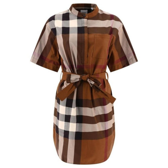 체크 코튼 타이 웨이스트 셔츠 드레스