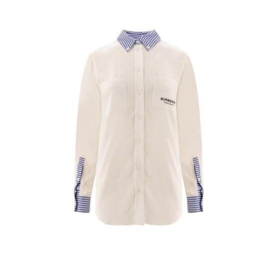 스트라이프 트리밍 실크 셔츠