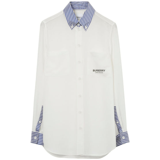 스트라이프 트리밍 실크 셔츠