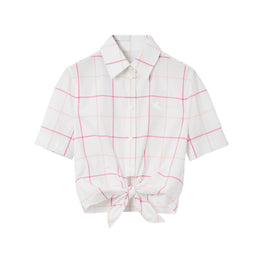 체크 코튼 포플린 크롭 셔츠