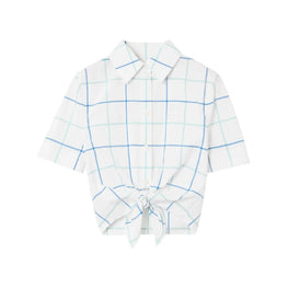 체크 코튼 포플린 크롭 셔츠